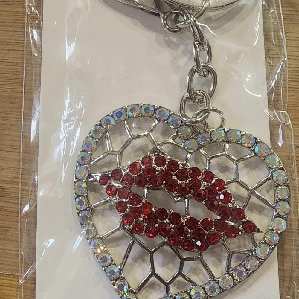 Nicole Red Crystal Lip Heart Keychain